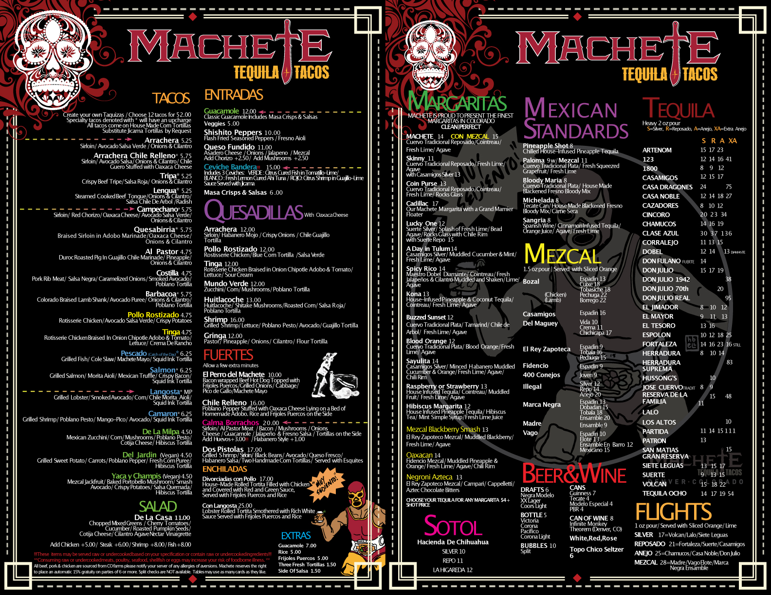 Machete Tequila + Tacos Menu